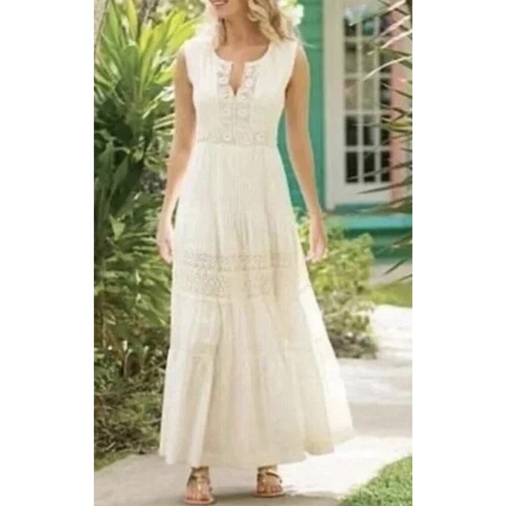Soft Surroundings Dominica Ivory Maxi Dress Crochet Lace petite medium bohemian